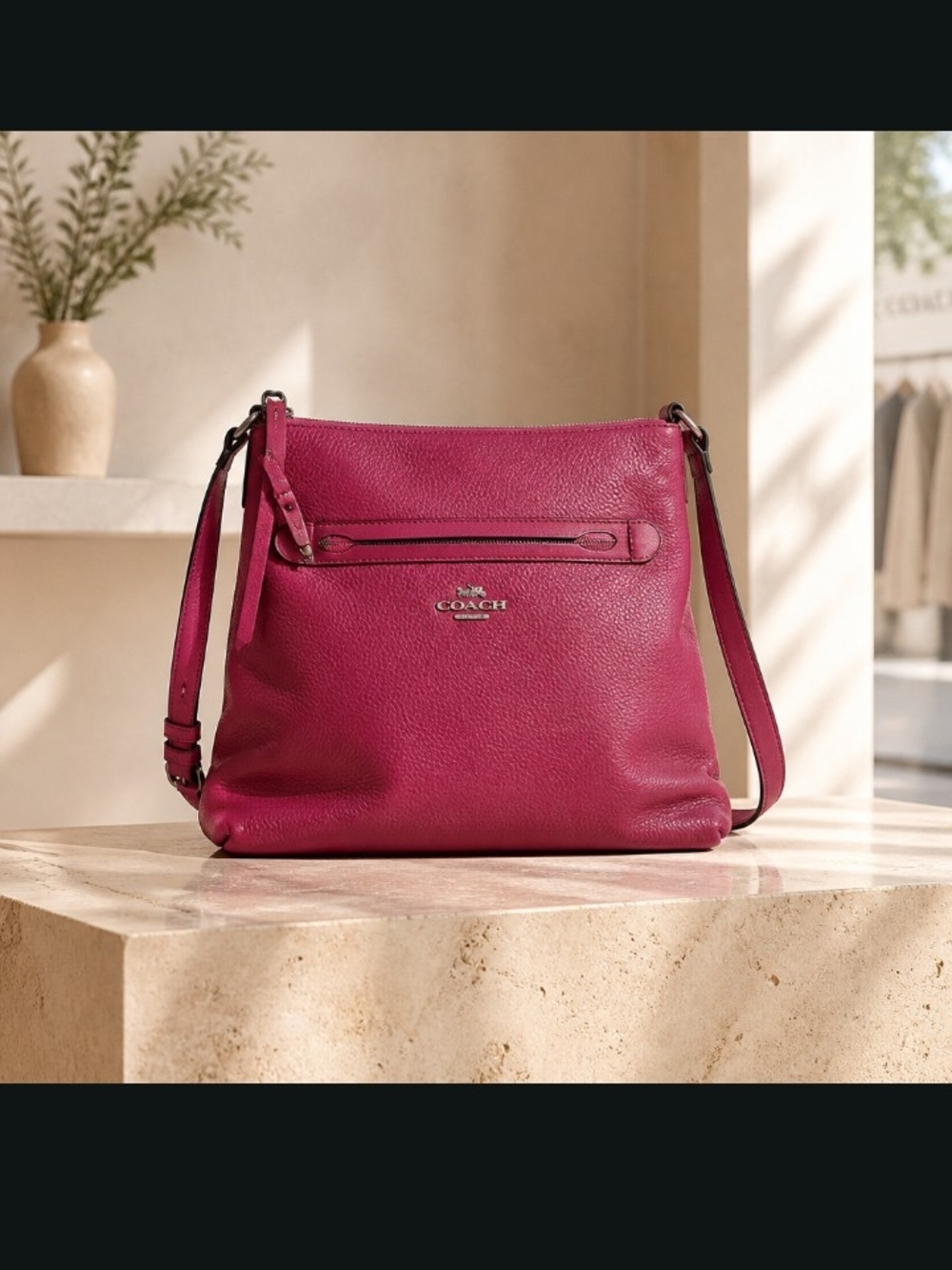 Coach Pebbled Leather Crossbody Bag in Berry Pink